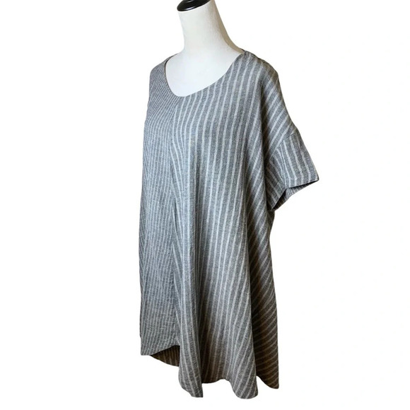 Moyuru Asymmetrical Pullover Oversized Cotton Linen Gray Striped Tunic Lagenlook - Picture 6 of 12